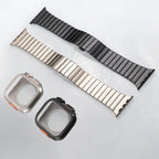 Correa de acero inoxidable con carcasa integral para Apple Watch, cierre mariposa seguro, estilo deportivo moderno, modelo Zedix