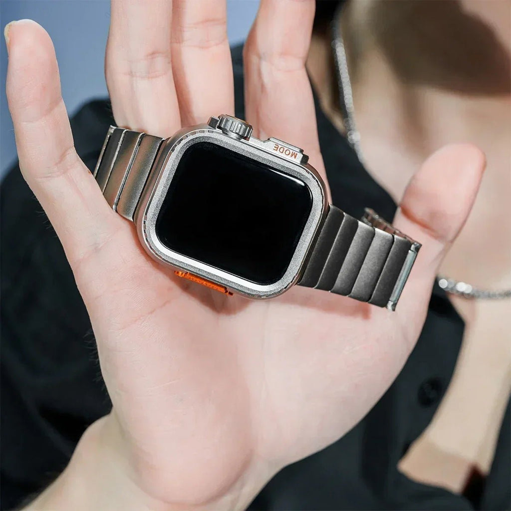 Correa de acero inoxidable con carcasa integral para Apple Watch, cierre mariposa seguro, estilo deportivo moderno, modelo Zedix