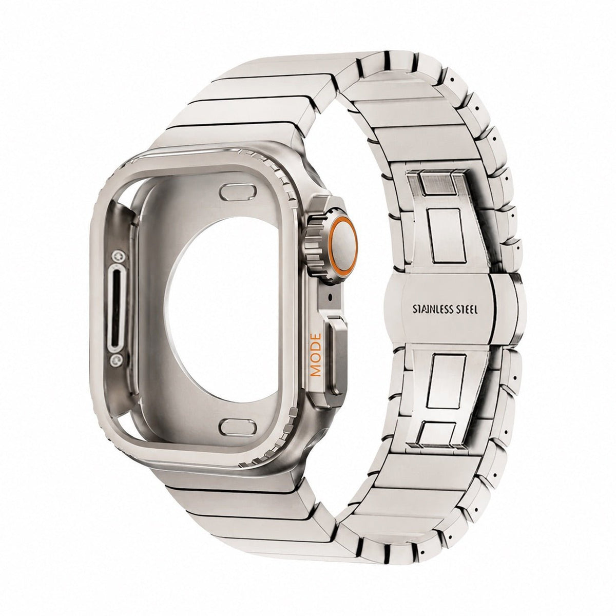 Correa de acero inoxidable con carcasa integral para Apple Watch, cierre mariposa seguro, estilo deportivo moderno, modelo Zedix