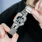 Correa de acero inoxidable con carcasa integral para Apple Watch, cierre mariposa seguro, estilo deportivo moderno, modelo Zedix