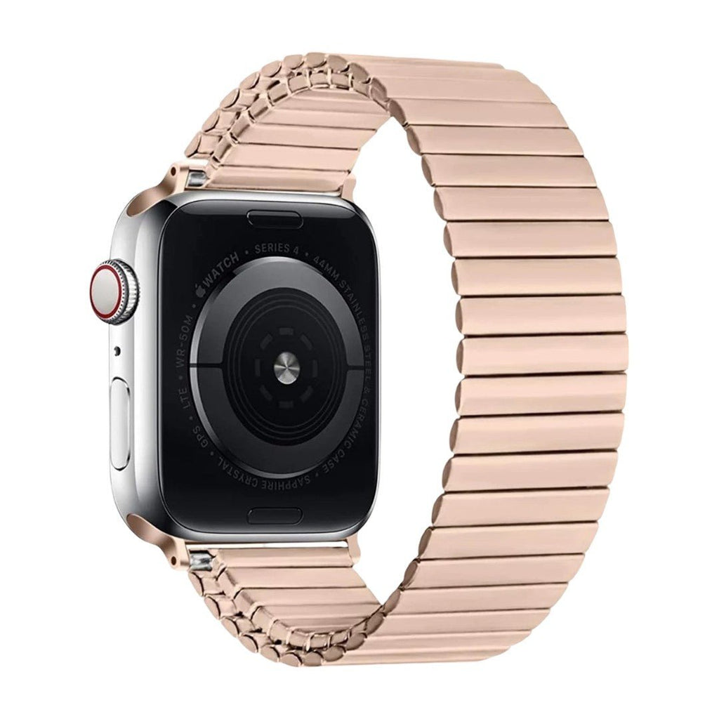 Correa Apple Watch de eslabones elásticos de acero inoxidable, diseño extensible, cómoda y sin cierre, modelo Tydia