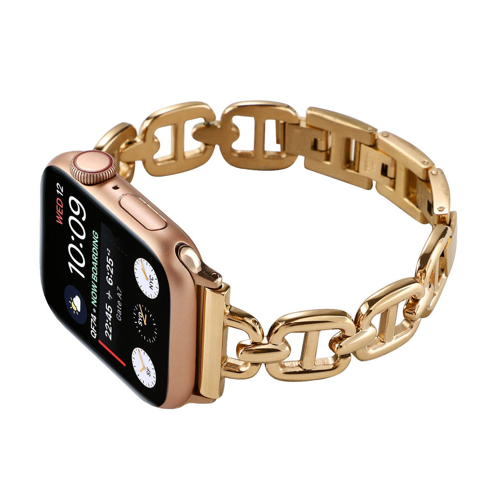 Pulsera de eslabones de acero inoxidable para Apple Watch, longitud ajustable sin herramientas, aspecto chic y luminoso, modelo Zurika