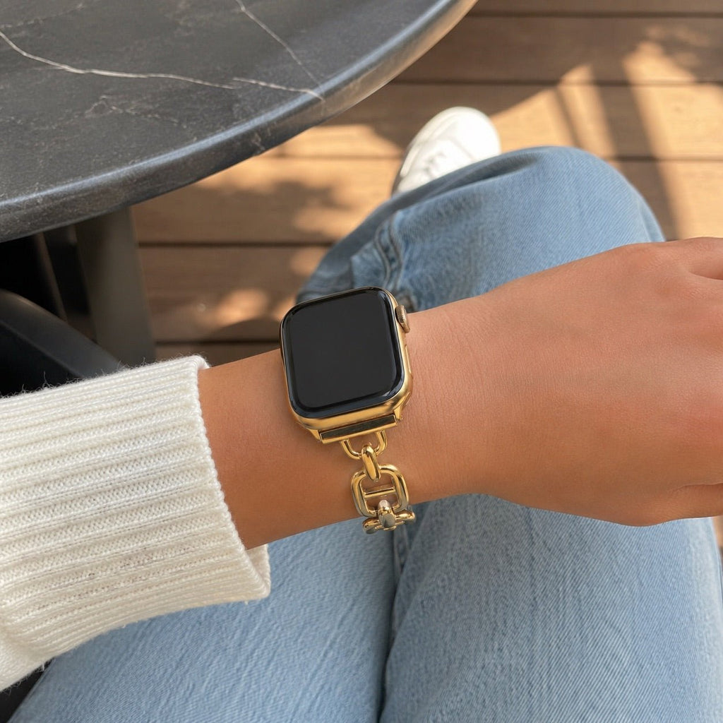 Pulsera de eslabones de acero inoxidable para Apple Watch, longitud ajustable sin herramientas, aspecto chic y luminoso, modelo Zurika