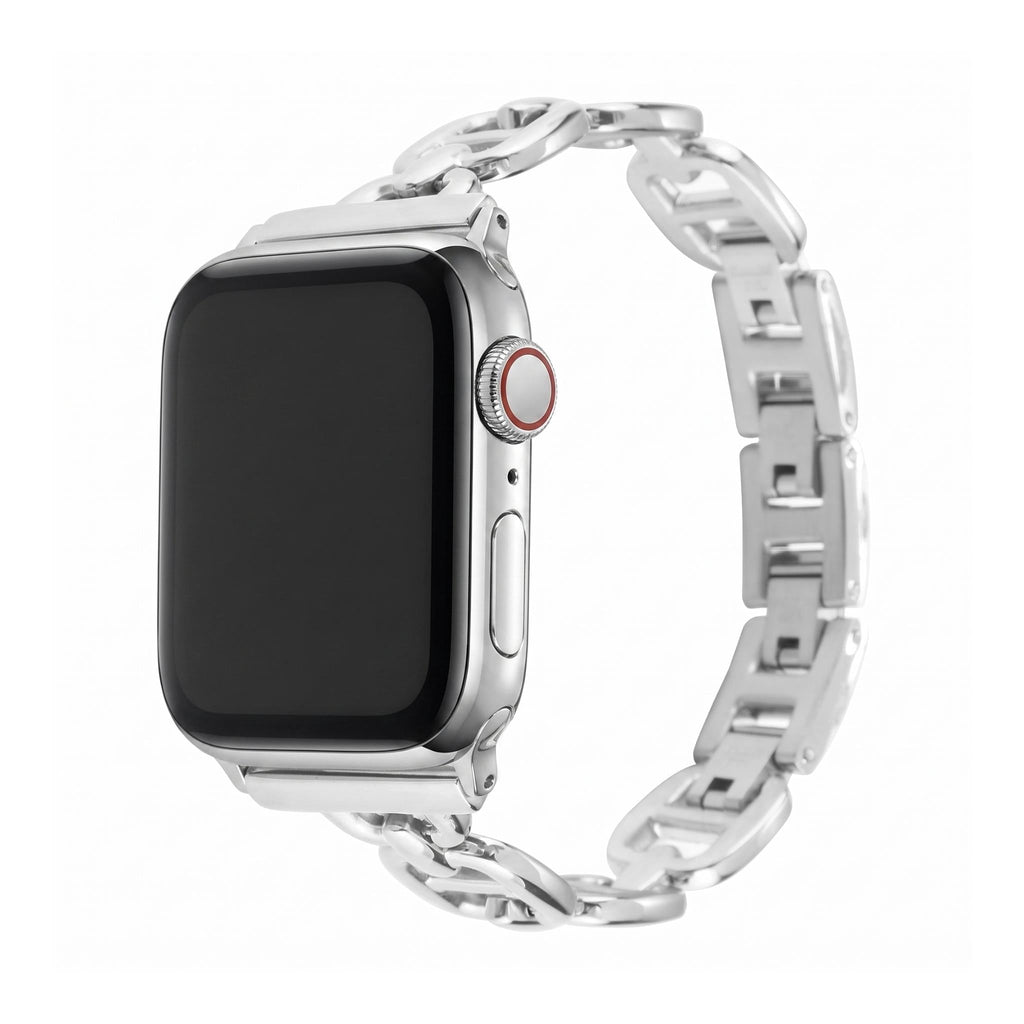 Pulsera de eslabones de acero inoxidable para Apple Watch, longitud ajustable sin herramientas, aspecto chic y luminoso, modelo Zurika