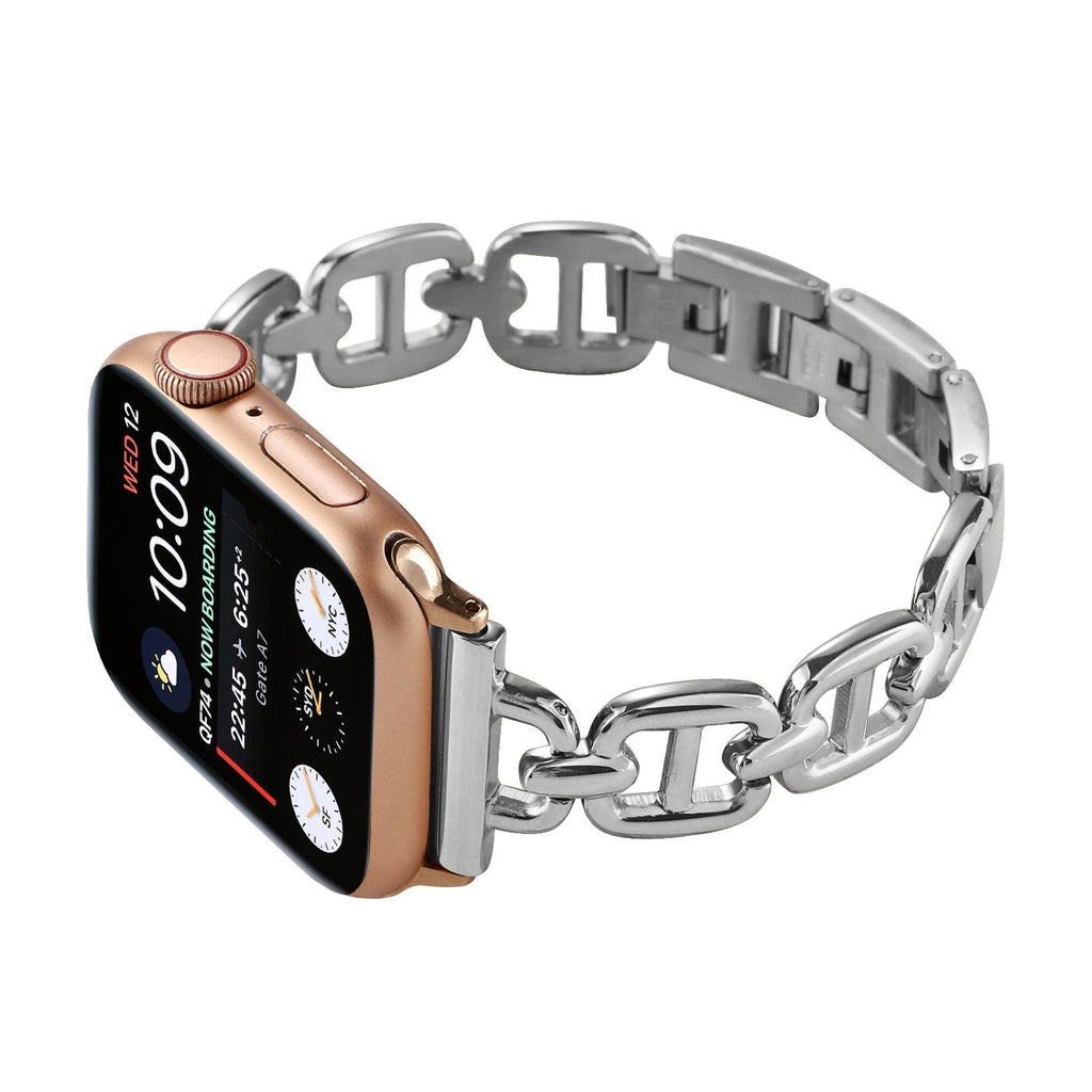 Pulsera de eslabones de acero inoxidable para Apple Watch, longitud ajustable sin herramientas, aspecto chic y luminoso, modelo Zurika