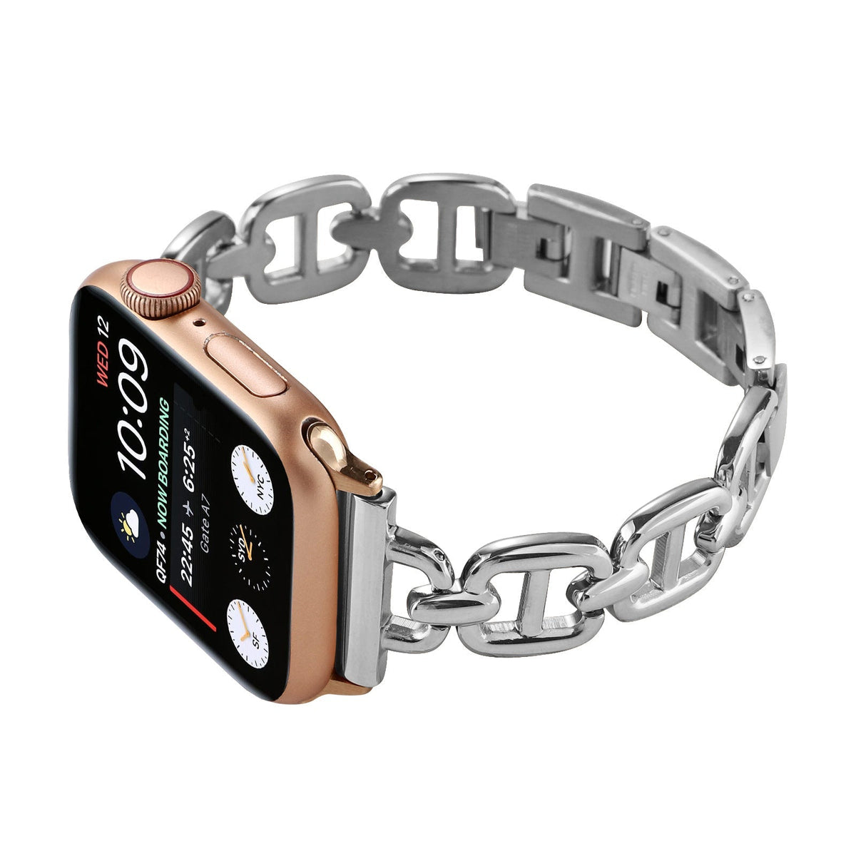Pulsera de eslabones de acero inoxidable para Apple Watch, longitud ajustable sin herramientas, aspecto chic y luminoso, modelo Zurika