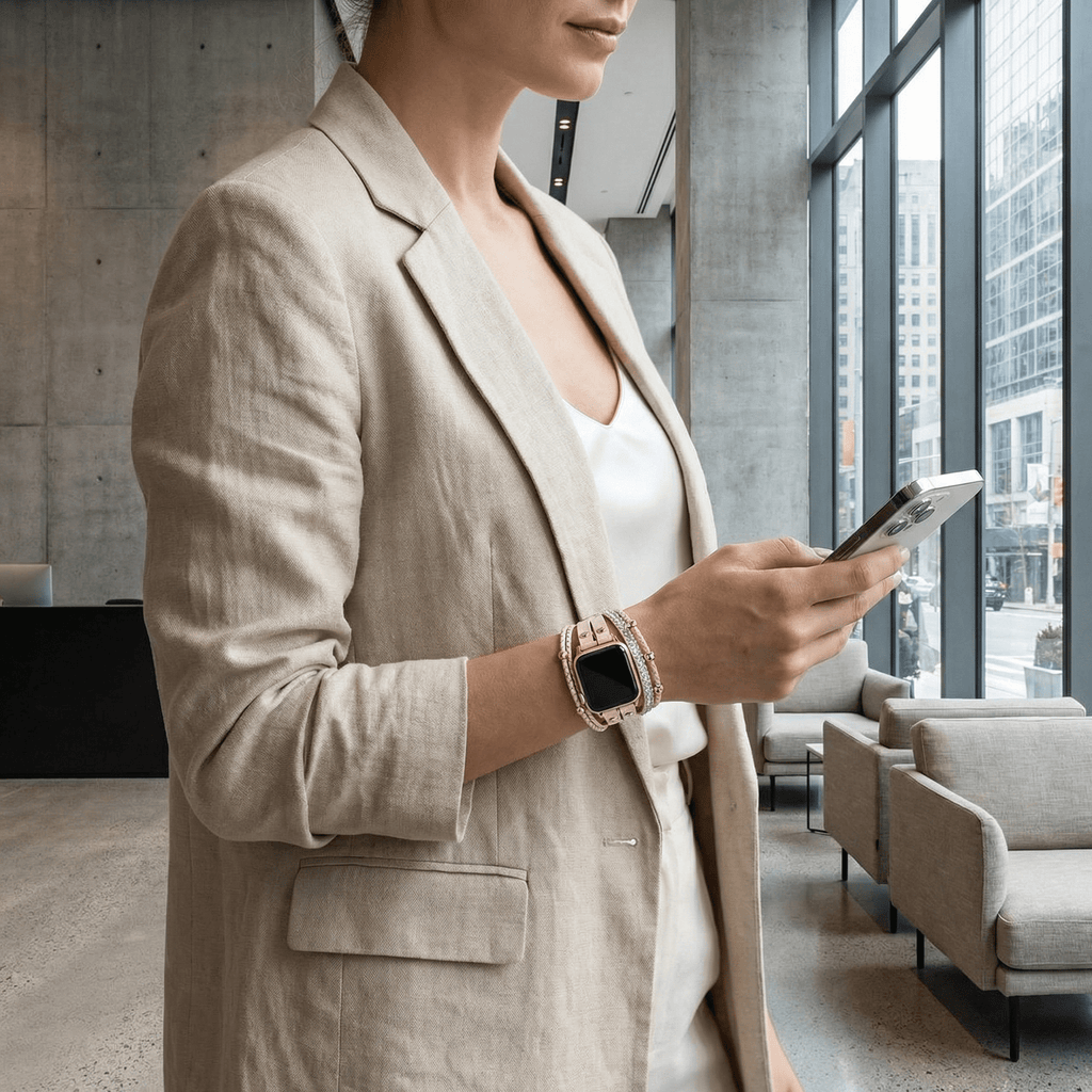 Correa Apple Watch multi-hilos, con strass y trenzado, para mujer, modelo Melona