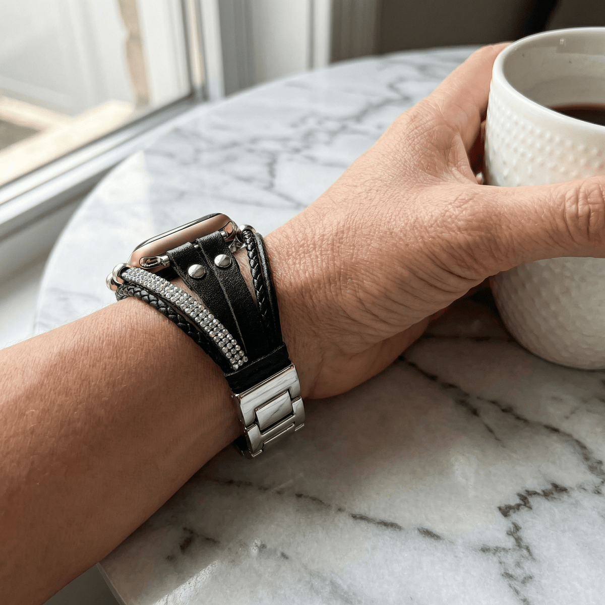 Correa Apple Watch multi-hilos, con strass y trenzado, para mujer, modelo Melona