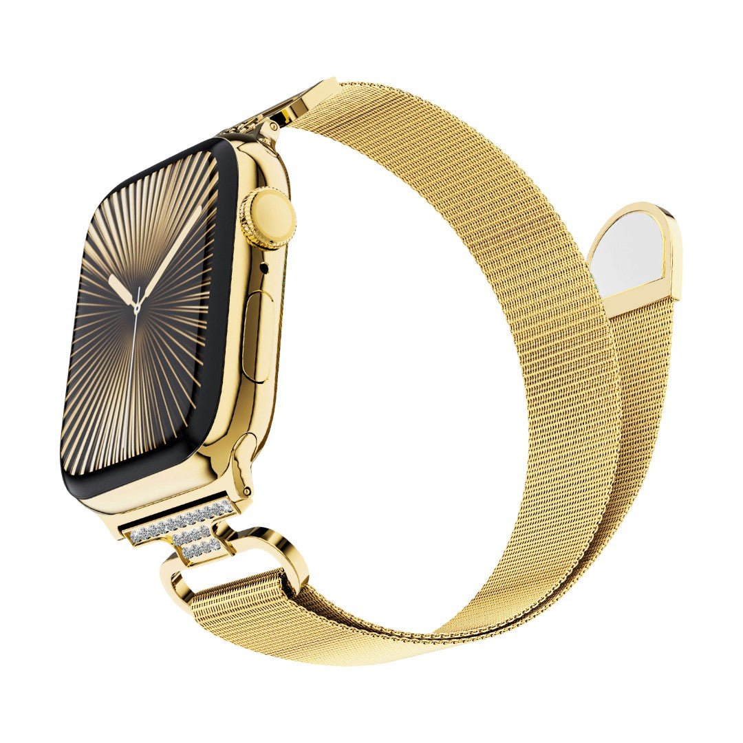 Correa Apple Watch de acero inoxidable, malla milanesa magnética, compatible con Apple Watch de 38 a 49 mm, acabado elegante con detalles de circonitas, modelo Élancia