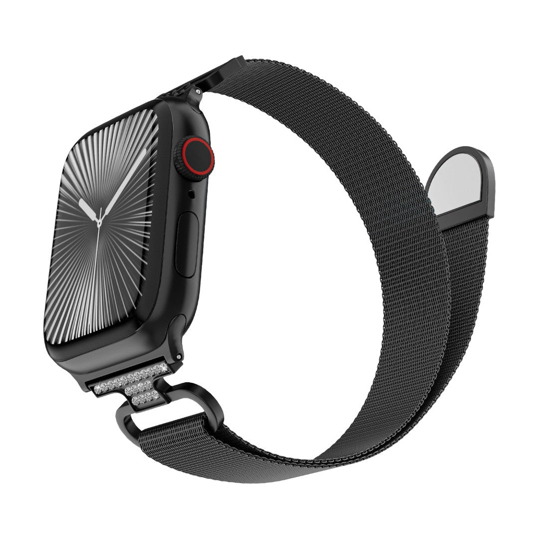 Correa Apple Watch de acero inoxidable, malla milanesa magnética, compatible con Apple Watch de 38 a 49 mm, acabado elegante con detalles de circonitas, modelo Élancia