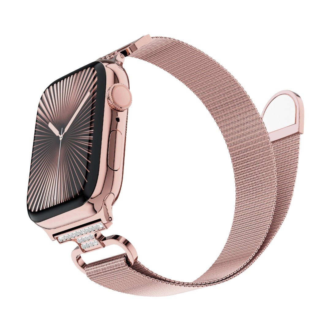 Correa Apple Watch de acero inoxidable, malla milanesa magnética, compatible con Apple Watch de 38 a 49 mm, acabado elegante con detalles de circonitas, modelo Élancia