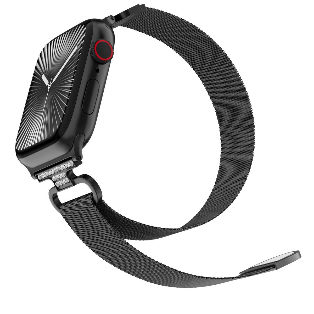 Correa Apple Watch de acero inoxidable, malla milanesa magnética, compatible con Apple Watch de 38 a 49 mm, acabado elegante con detalles de circonitas, modelo Élancia