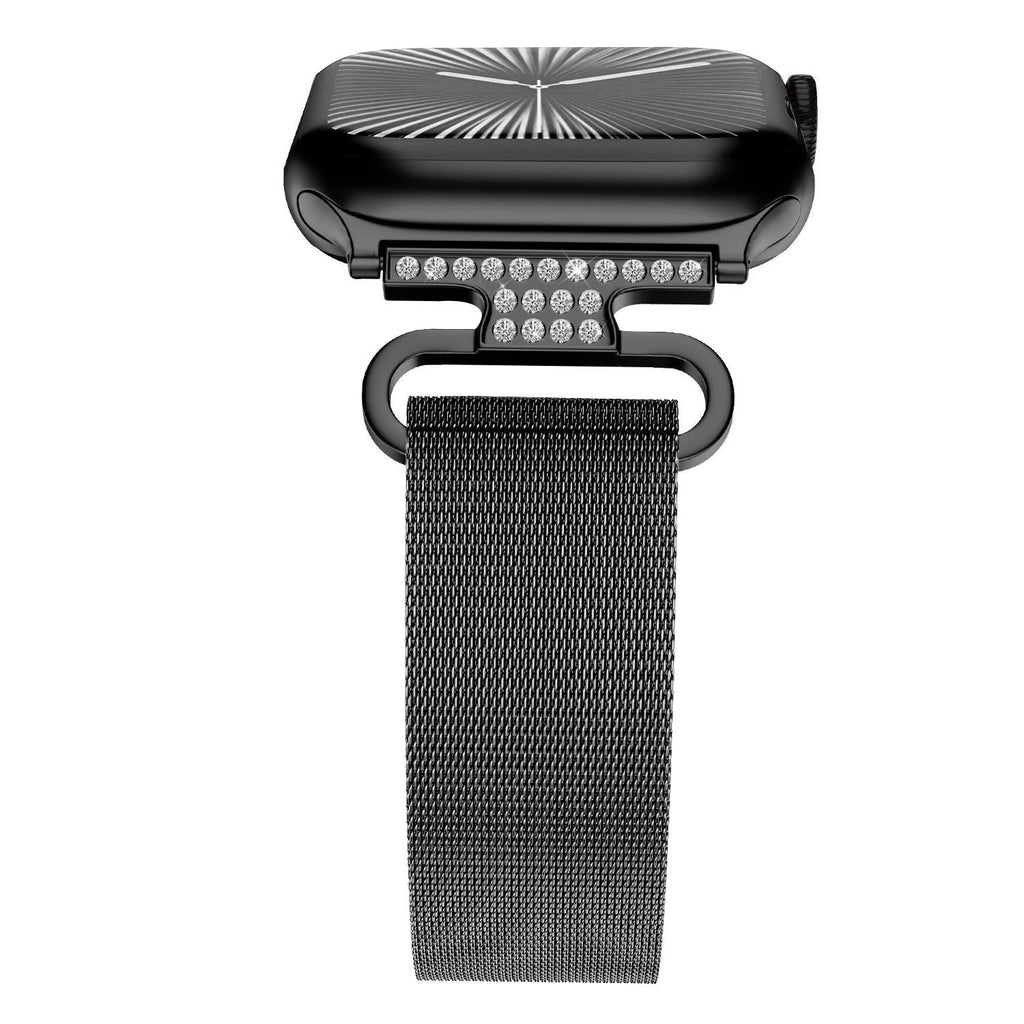 Correa Apple Watch de acero inoxidable, malla milanesa magnética, compatible con Apple Watch de 38 a 49 mm, acabado elegante con detalles de circonitas, modelo Élancia
