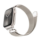 Correa Apple Watch de acero inoxidable, malla milanesa magnética, compatible con Apple Watch de 38 a 49 mm, acabado elegante con detalles de circonitas, modelo Élancia