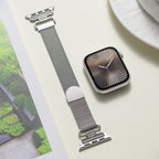 Correa Apple Watch de acero inoxidable, malla milanesa magnética, compatible con Apple Watch de 38 a 49 mm, acabado elegante con detalles de circonitas, modelo Élancia
