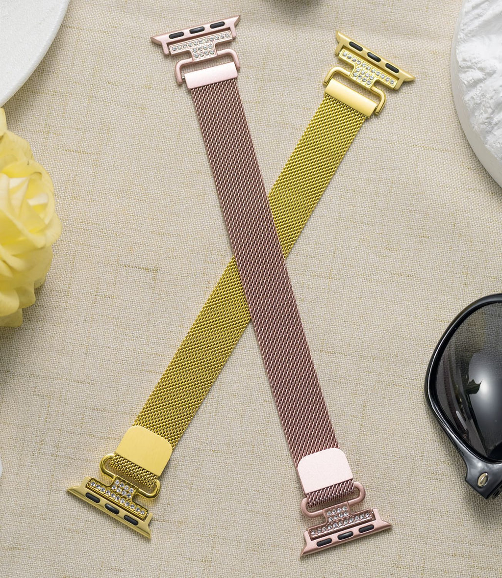 Correa Apple Watch de acero inoxidable, malla milanesa magnética, compatible con Apple Watch de 38 a 49 mm, acabado elegante con detalles de circonitas, modelo Élancia
