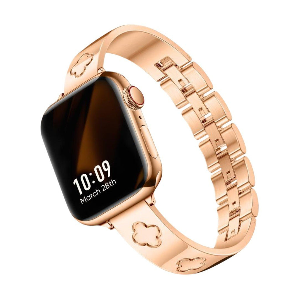 Correa Apple Watch de acero inoxidable con motivo de trébol, brazalete elegante para reloj inteligente Apple, modelo Tréfa