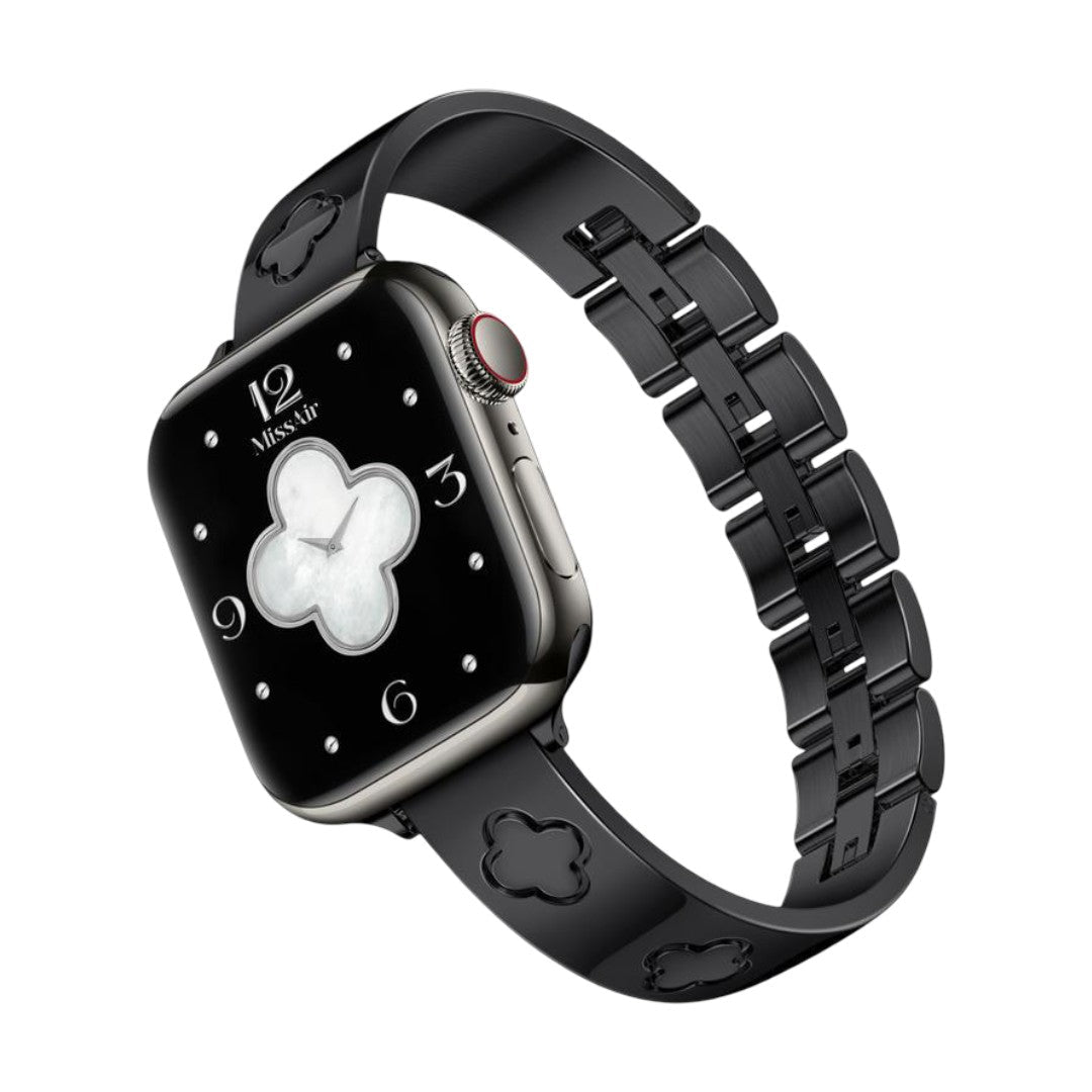 Correa Apple Watch de acero inoxidable con motivo de trébol, brazalete elegante para reloj inteligente Apple, modelo Tréfa