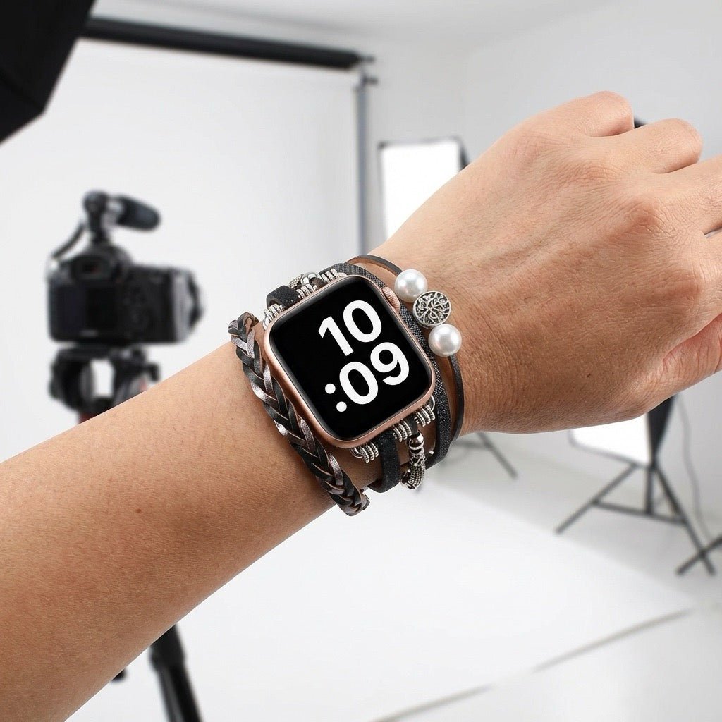 Correa Apple Watch multi-hilos trenzada, charm árbol de la vida, para mujer, modelo Ténecia