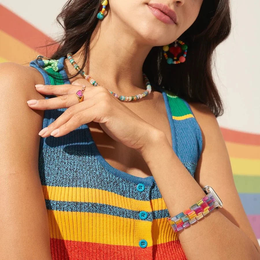 Correa Apple Watch arcoíris, para mujer, de resina multicolor, modelo Winx