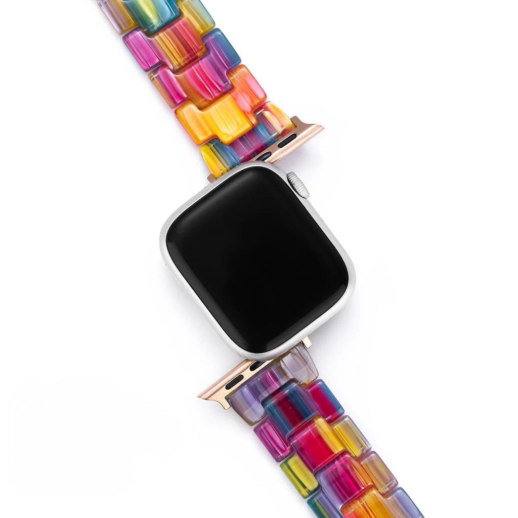 Correa Apple Watch arcoíris, para mujer, de resina multicolor, modelo Winx