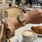 Correa Apple Watch joya con perlas y símil vegano, correa decorativa para reloj inteligente con perlas y detalles brillantes, modelo Vilestia
