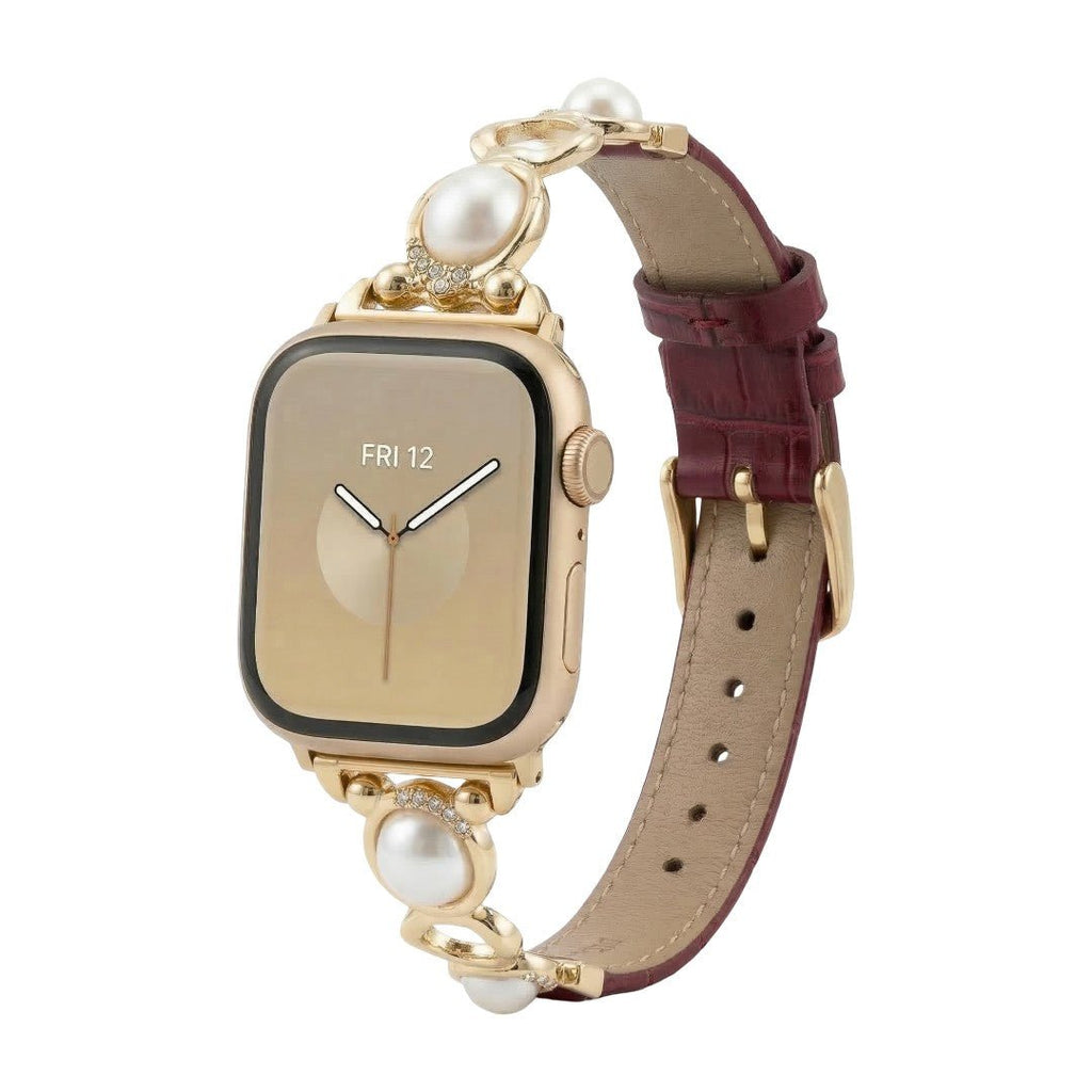 Correa Apple Watch joya con perlas y símil vegano, correa decorativa para reloj inteligente con perlas y detalles brillantes, modelo Vilestia
