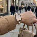 Correa Apple Watch joya con perlas y símil vegano, correa decorativa para reloj inteligente con perlas y detalles brillantes, modelo Vilestia