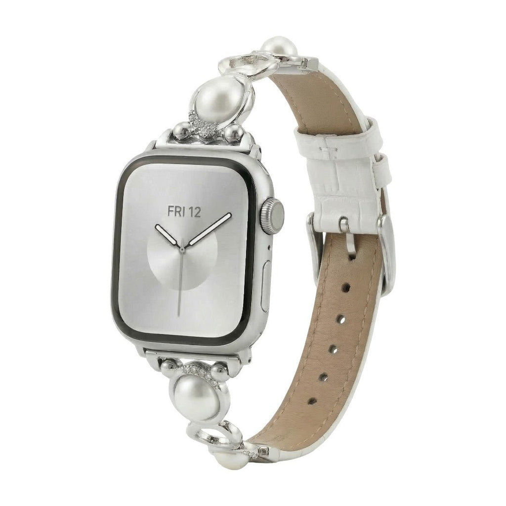 Correa Apple Watch joya con perlas y símil vegano, correa decorativa para reloj inteligente con perlas y detalles brillantes, modelo Vilestia