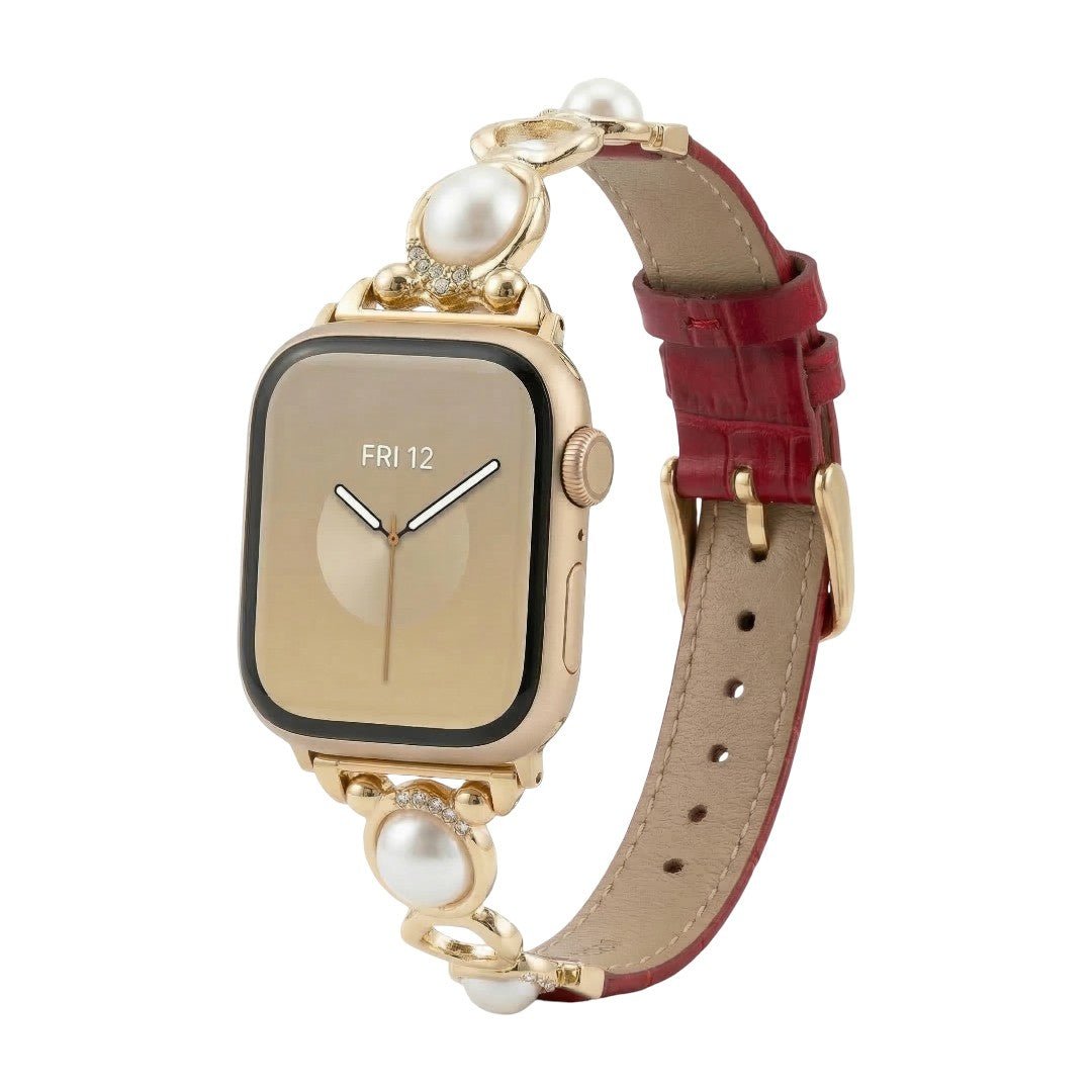 Correa Apple Watch joya con perlas y símil vegano, correa decorativa para reloj inteligente con perlas y detalles brillantes, modelo Vilestia