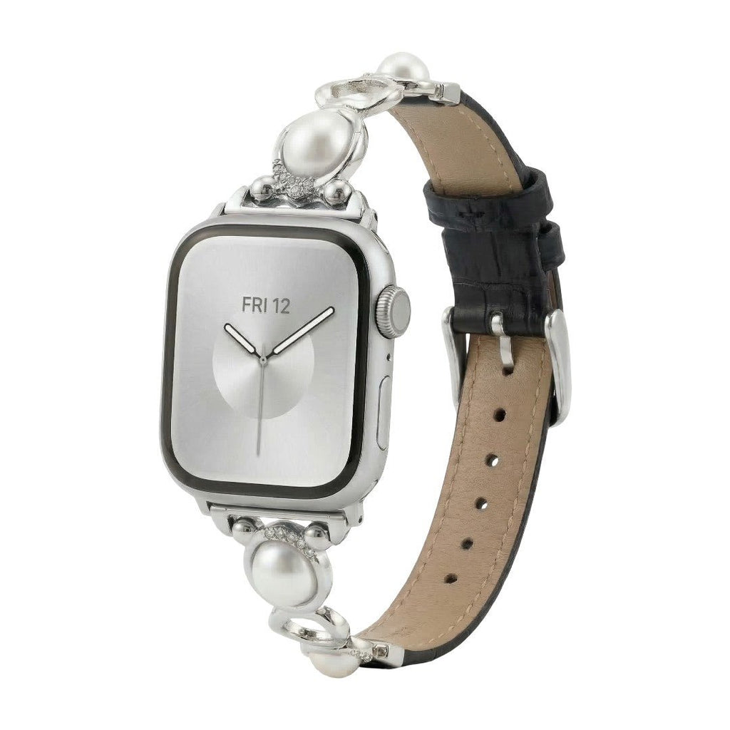 Correa Apple Watch joya con perlas y símil vegano, correa decorativa para reloj inteligente con perlas y detalles brillantes, modelo Vilestia