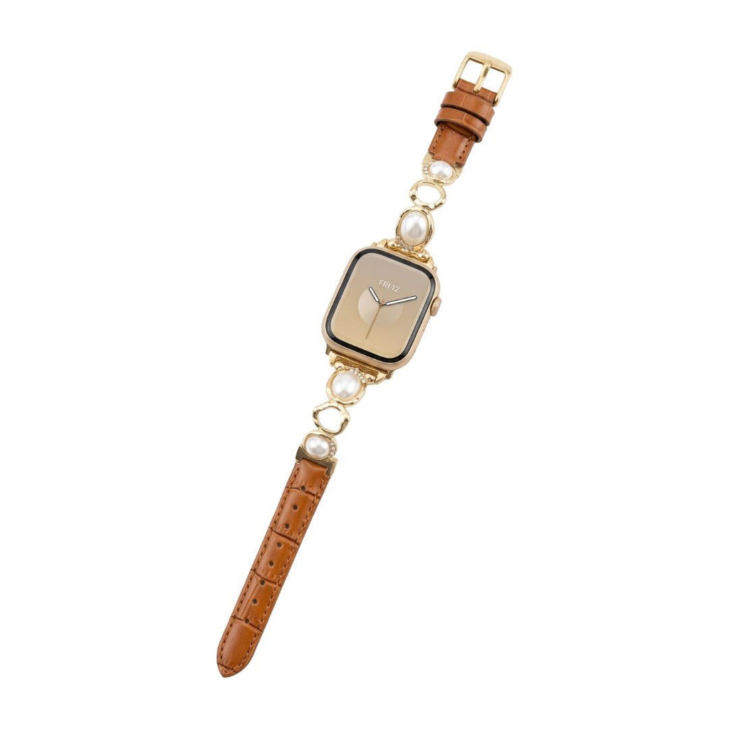 Correa Apple Watch joya con perlas y símil vegano, correa decorativa para reloj inteligente con perlas y detalles brillantes, modelo Vilestia