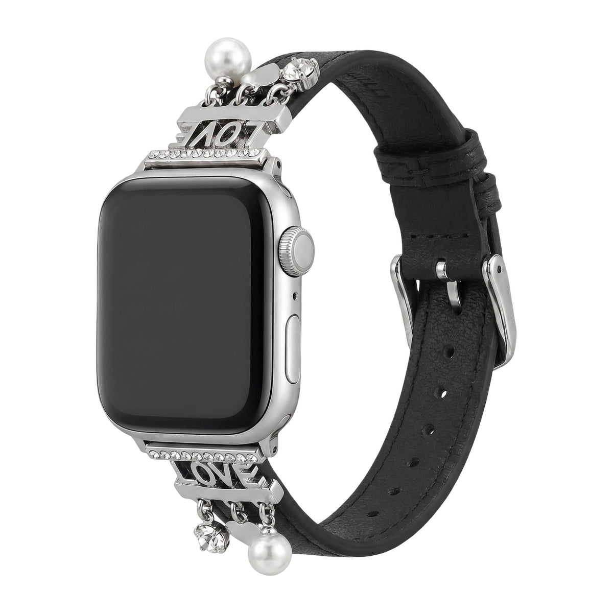 Correa Apple Watch chic con charms brillantes para un look radiante, amor y corazones, modelo Erdia