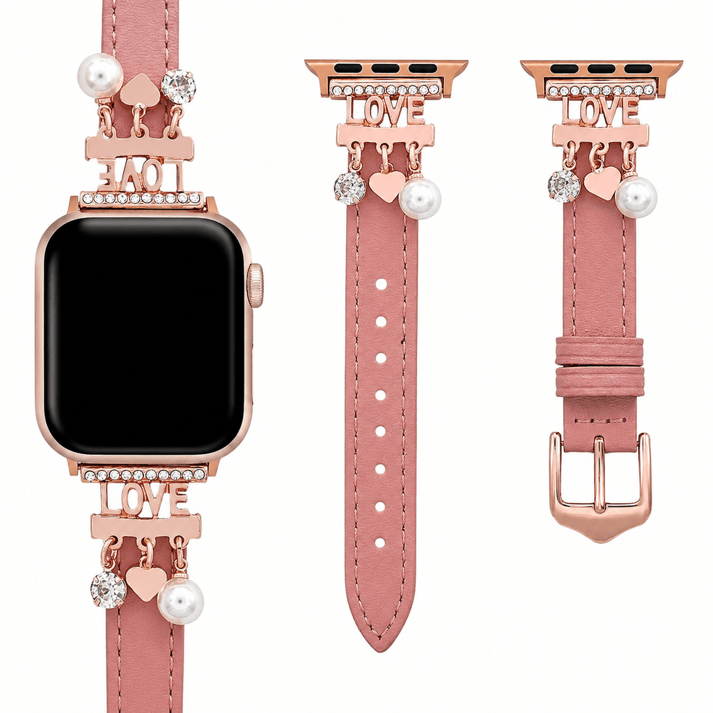 Correa Apple Watch chic con charms brillantes para un look radiante, amor y corazones, modelo Erdia