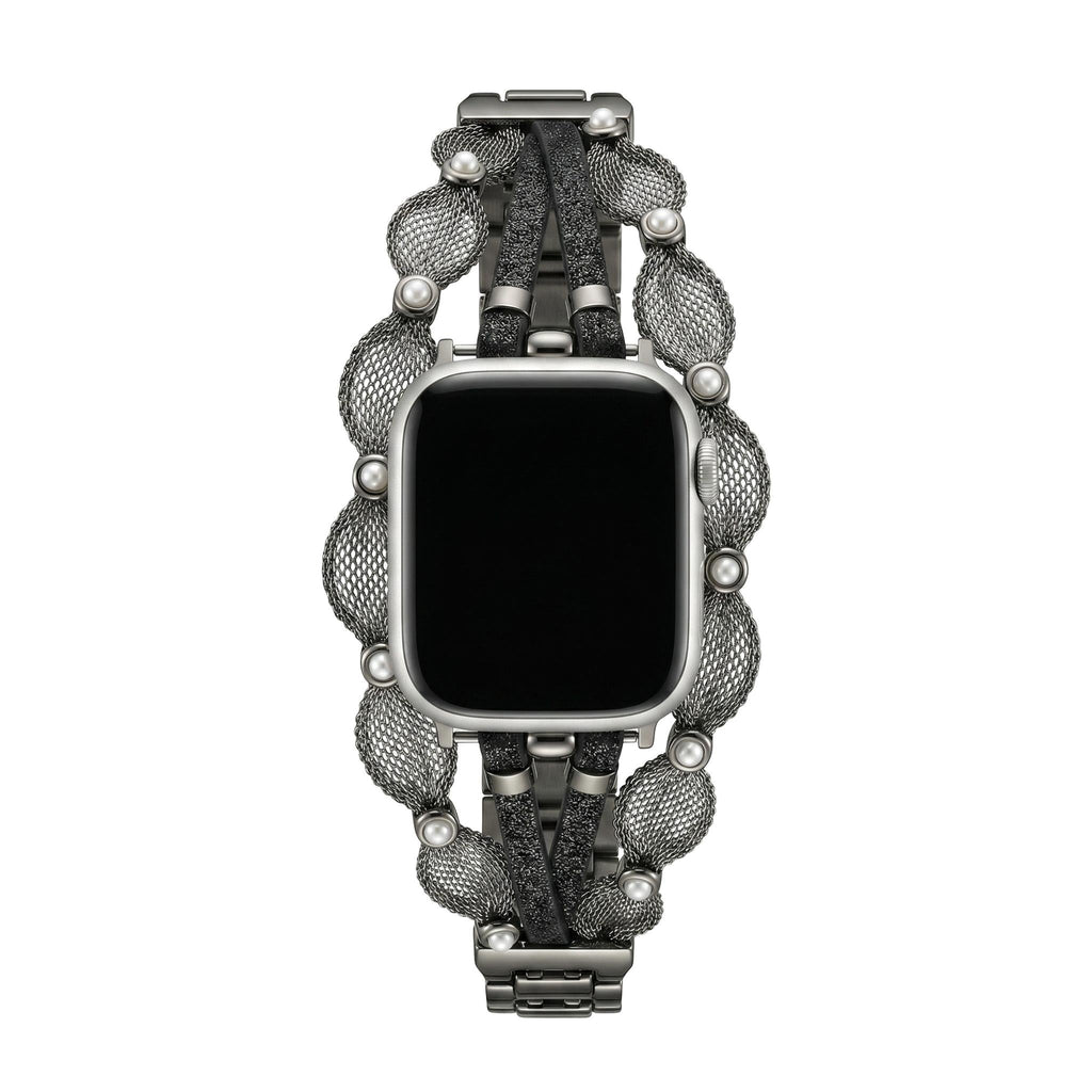 Correa Apple Watch chic, malla trenzada, perlas nacaradas, tiras brillantes, cierre a presión, modelo Darune