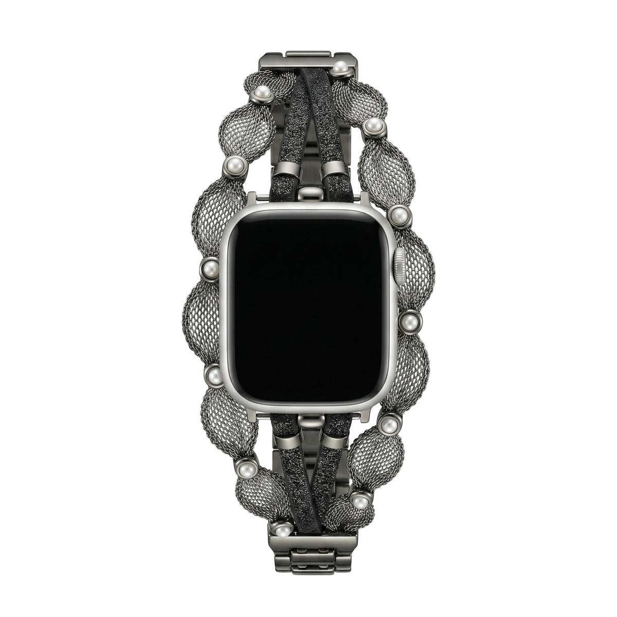 Correa Apple Watch chic, malla trenzada, perlas nacaradas, tiras brillantes, cierre a presión, modelo Darune