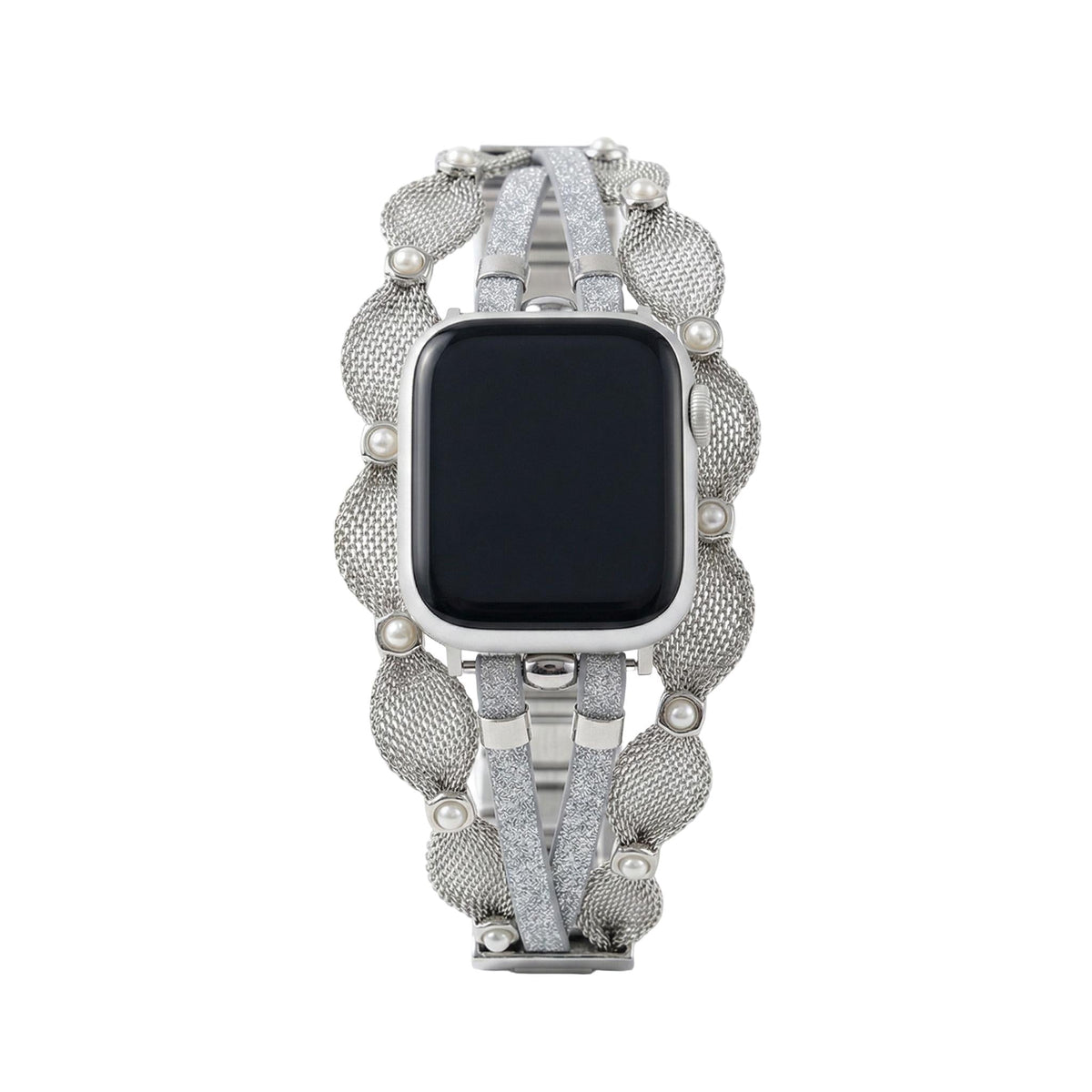 Correa Apple Watch chic, malla trenzada, perlas nacaradas, tiras brillantes, cierre a presión, modelo Darune