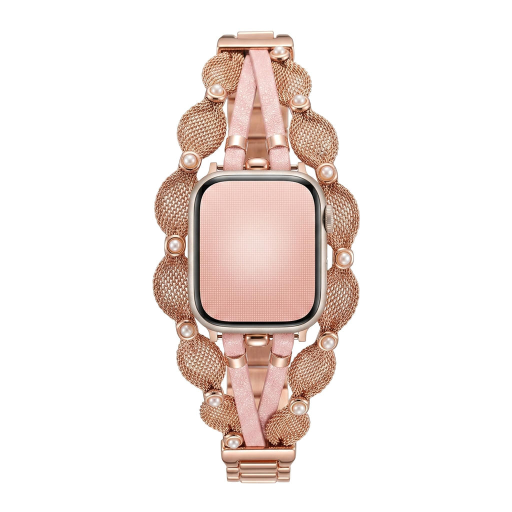 Correa Apple Watch chic, malla trenzada, perlas nacaradas, tiras brillantes, cierre a presión, modelo Darune