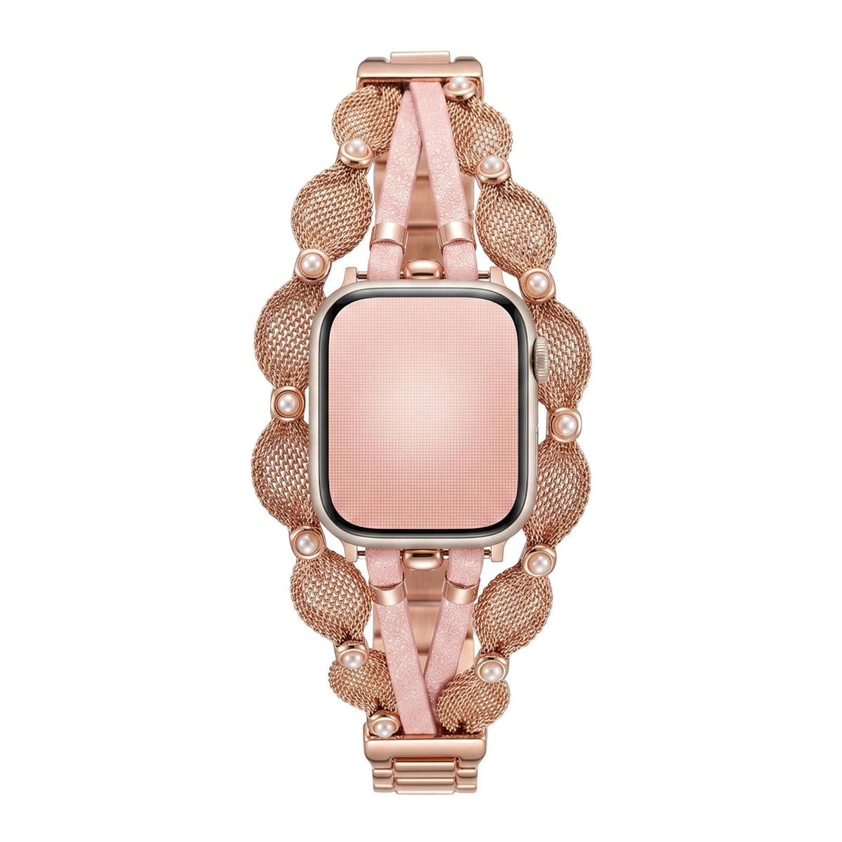 Correa Apple Watch chic, malla trenzada, perlas nacaradas, tiras brillantes, cierre a presión, modelo Darune