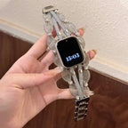 Correa Apple Watch chic, malla trenzada, perlas nacaradas, tiras brillantes, cierre a presión, modelo Darune