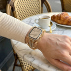Correa Apple Watch chic, malla trenzada, perlas nacaradas, tiras brillantes, cierre a presión, modelo Darune