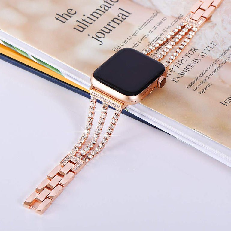 Correa Apple Watch, cristales brillantes, diseño refinado y cierre práctico, ideal para fiestas, modelo Kendja