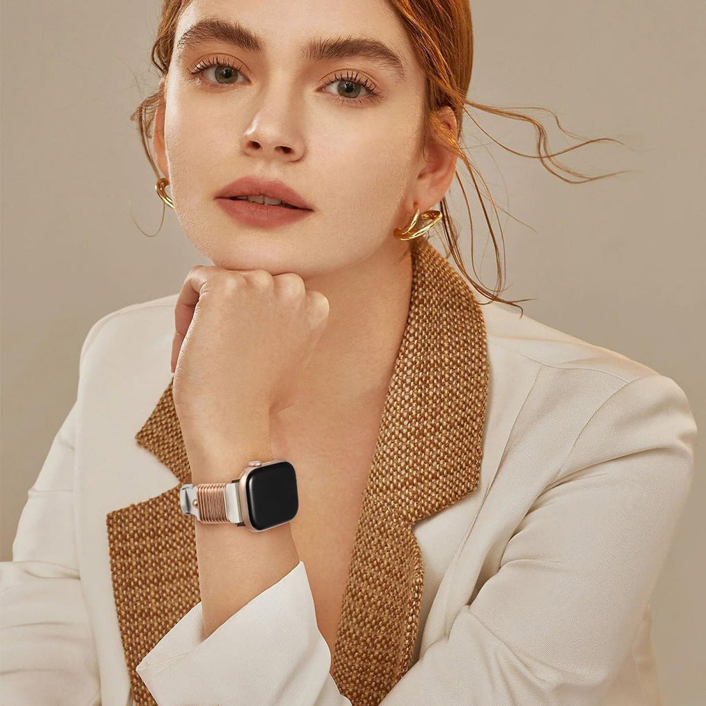 Correa Apple Watch de anillas metálicas, hebilla de espiga, para mujer, modelo Zenda