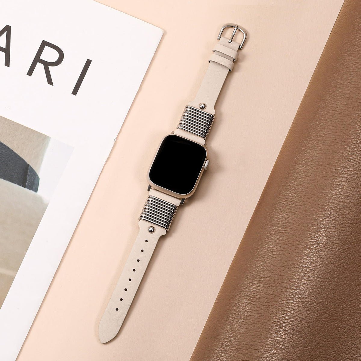 Correa Apple Watch de anillas metálicas, hebilla de espiga, para mujer, modelo Zenda