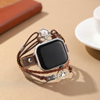 Correa Apple Watch de serraje para mujer, corazón infinito y flecha plateada, correa de reloj de serraje trenzado multicapa, modelo Wendie
