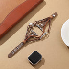 Correa Apple Watch de serraje para mujer, corazón infinito y flecha plateada, correa de reloj de serraje trenzado multicapa, modelo Wendie