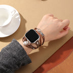 Correa Apple Watch de serraje para mujer, corazón infinito y flecha plateada, correa de reloj de serraje trenzado multicapa, modelo Wendie