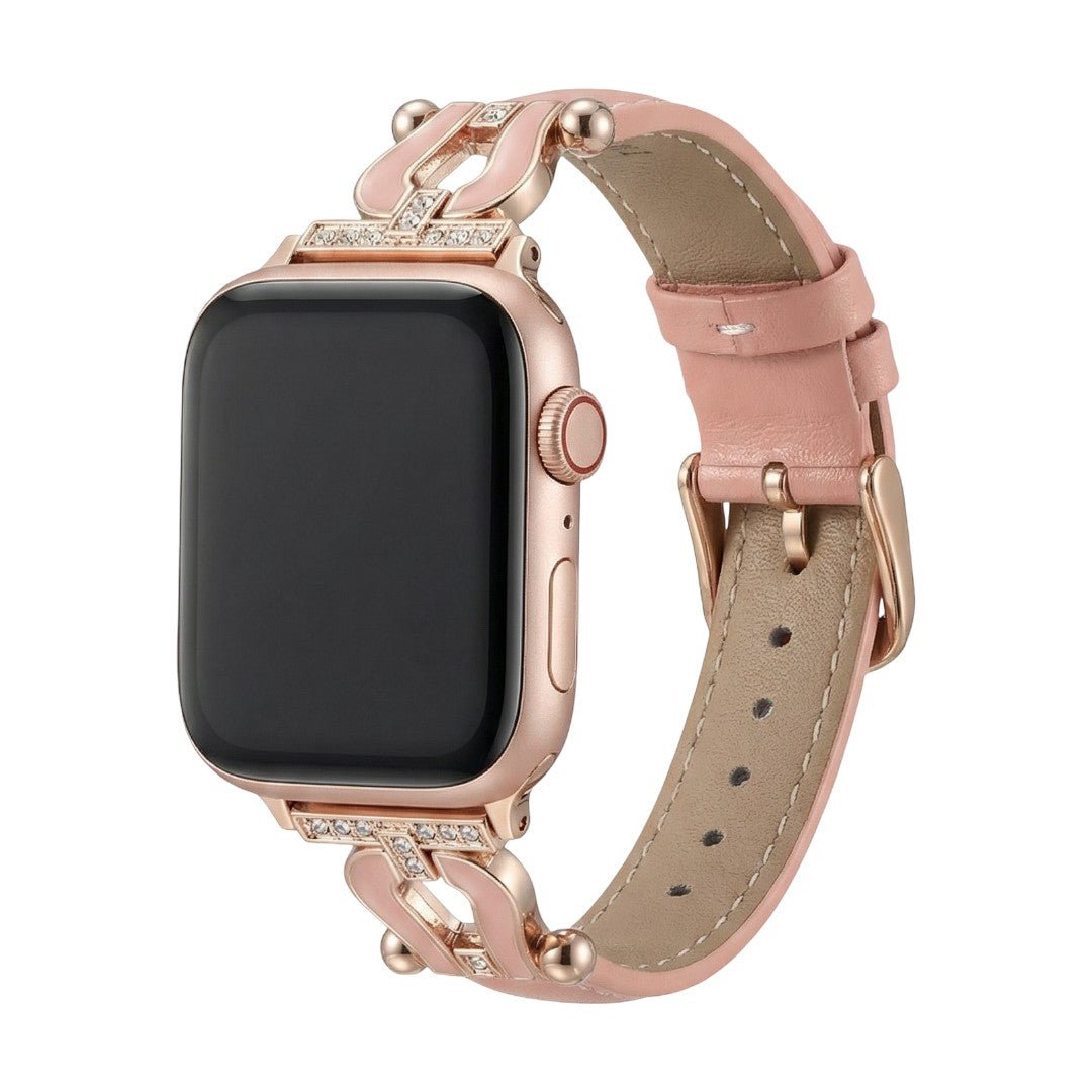 Correa Apple Watch de cuero premium con herradura brillante, ajustable, look cuidado, modelo Ustelle