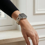 Correa Apple Watch de cuero premium con herradura brillante, ajustable, look cuidado, modelo Ustelle