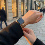 Correa Apple Watch de cuero premium con herradura brillante, ajustable, look cuidado, modelo Ustelle